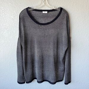 Vince linen blend lightweight long sleeve striped knit sweater